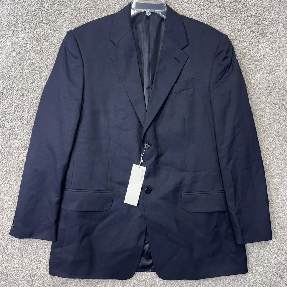 Perry Ellis Blazer Mens 44 Navy Blue Plaid 2-Button Sport Coat NEW